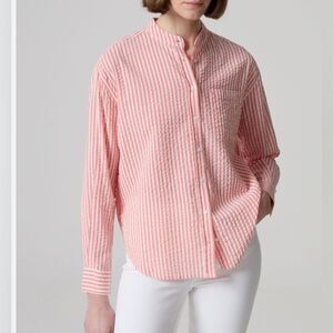 Piombo Seersucker Stripe Orange/White Button Down Shirt(Size 12)